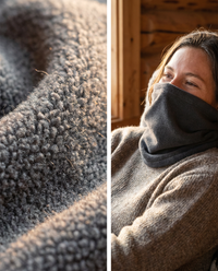 Soft fleece texture close-up and comfortable fit on neck