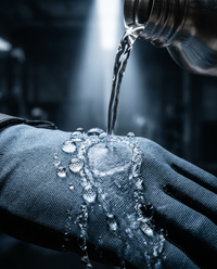 100% waterproof cycling gloves - water droplets rolling off Oxford cloth surface