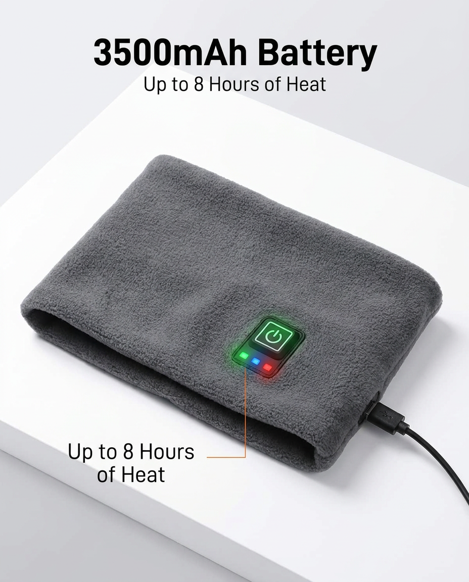 USB rechargeable 3500mAh battery - up to 8 hours of heat