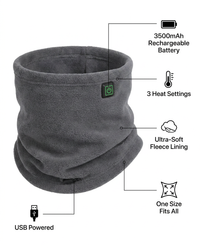 Features infographic - 3500mAh 3 heat settings fleece one size USB powered